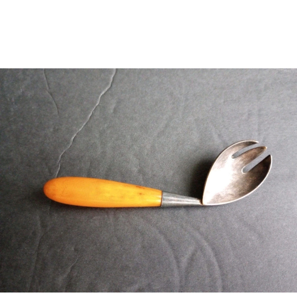 Vintage 1940s Napier Butterscotch Bakelite Angled Baby Fork Spork